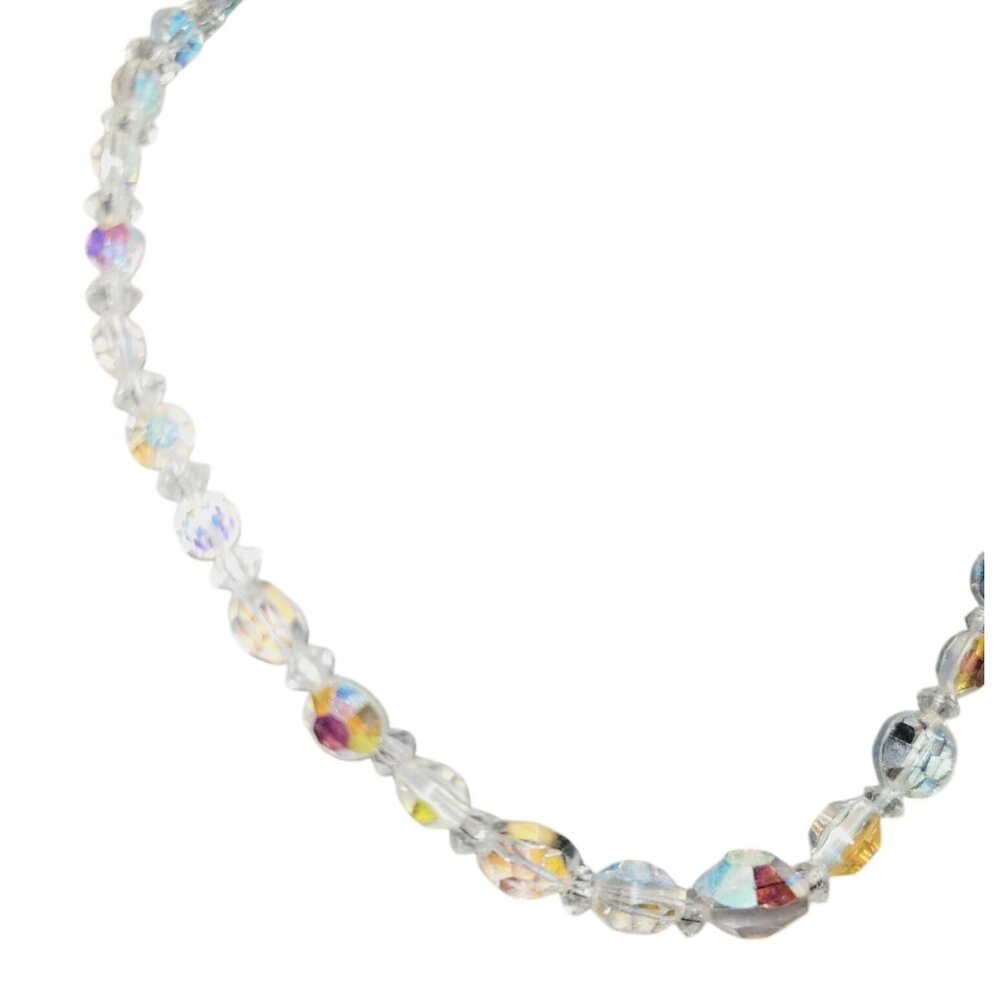 Vintage Necklace Faceted Aurora Borealis Crystal Graduated Choker Glass Beads - Picture 2 of 6